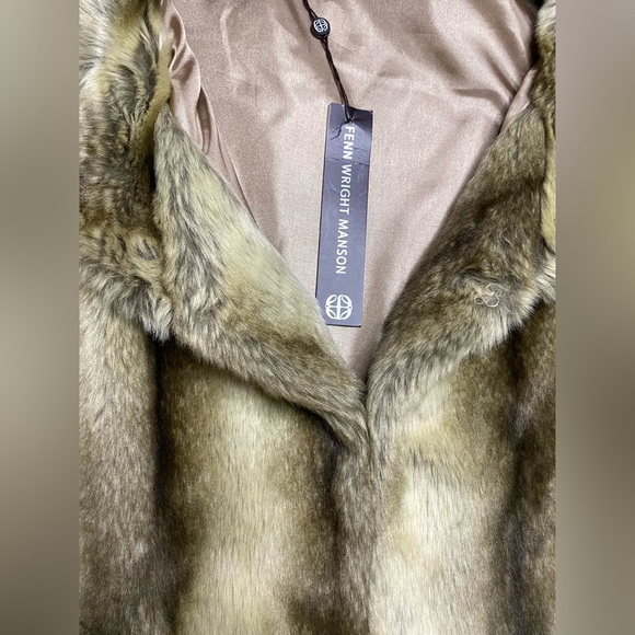 Cashmere blend vest NEW Fenn Wright Manson Faux Fur Collared Brown Black large - Picture 2 of 12